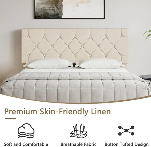 Miniatura 5 de VECELO Base de cama tamaño completo con cabecera capitoné con botones, plataforma tapizada con soporte de listones de madera, no necesita somier