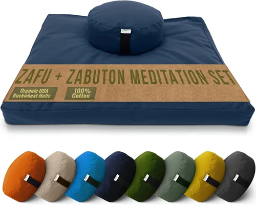 Miniatura 27 de Bean Products Juego de alfombrillas de meditación – Zafu almohada de piso orgánica de trigo sarraceno + almohadilla de oración Zabuton rellena