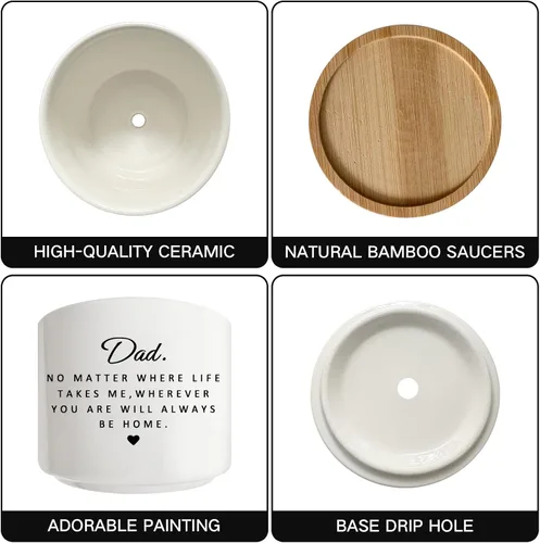 Miniatura 3 de Maceta para Suculentas para Papá - Linda Maceta de 3 Pulgadas Regalo para Papá de Hija o Hijo con Bandeja de Bambú, Mejores Regalos de Jardinería
