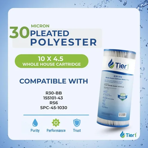 Miniatura 2 de Tier1 Filtro de agua de 30 micras de 10 x 4.5 pulgadas Cartucho de sedimento plisado de poliéster para toda la casa Reemplazo para filtro