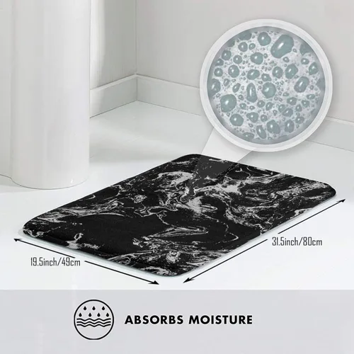 Miniatura 3 de Alfombra de baño con textura de mármol blanco y negro, antideslizante, lavable a máquina, alfombra de ducha para decoración del hogar, tapetes