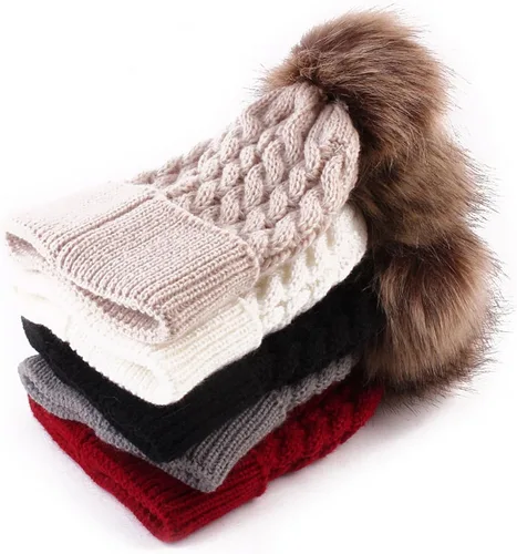 Miniatura 3 de oenbopo Baby Winter Warm Knit Hat Infant Toddler Kid Crochet Fur Hairball Beanie Cap