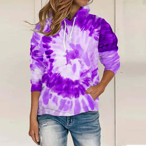 Miniatura 2 de Women Casual Long Sleeve Hooded Sweatshirts Tye Dye 2023 Fall Lightweight Vintage Drawstring Hoodies Pullover Tops