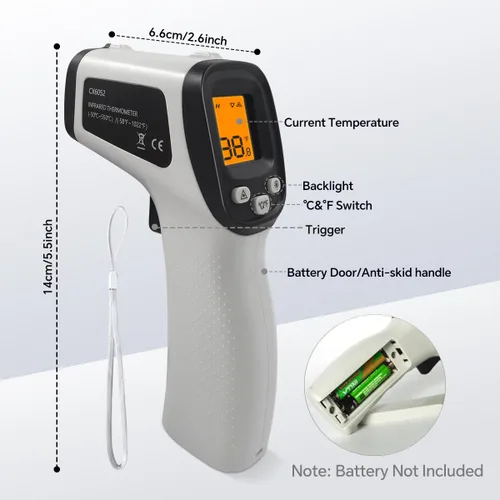 Miniatura 6 de Pistola termómetro digital infrarroja para cocinar, barbacoa, horno de pizza, termómetro infrarrojo láser con retroiluminación, -58℉~1022℉(-58.0