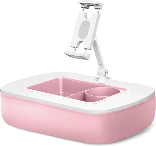 Miniatura 9 de ERGONOV Soporte de almohada para tableta para uso regazo, cuenco de aperitivos y brazo giratorio de 360°, soporte ajustable para iPad para cama, Rosa