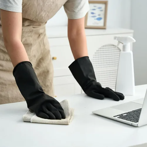 Miniatura 4 de Bamllum 4 pares de guantes de goma negros para lavar platos - Guantes de limpieza reutilizables para la cocina, el hogar, antideslizantes, flexibles