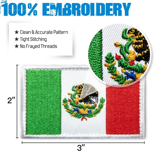 Miniatura 2 de Anley Parches tácticos bordados con la bandera de México (paquete de 2) – 2 x 3 pulgadas bandera mexicana uniforme militar para coser emblema