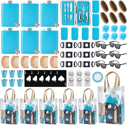 Miniatura 8 de Juego de 74 premios para baby shower para hombres, 6 juegos con frasco de cadera de acero inoxidable con embudo y abridor de botellas, kit