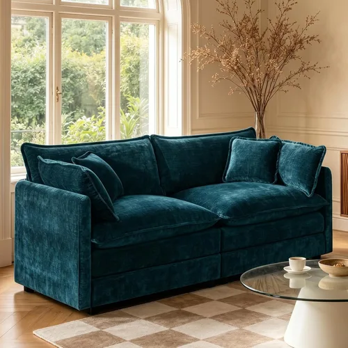 Miniatura 21 de GNIXUU 76" Modular Sectional Sofa, Beige Loveseat Sofa Cloud 2 Seater Couch, Comfy Chenille Love Seats 25" Deep Seat with 2 Pillows for Small Spaces