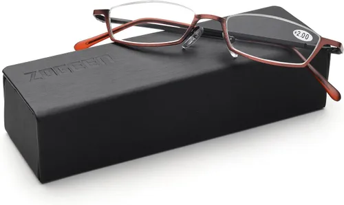Miniatura 8 de ZUVGEES Gafas de lectura vintage de aleación semi sin montura para hombres y mujeres, medio marco, gafas delgadas con estuche elegante T0340