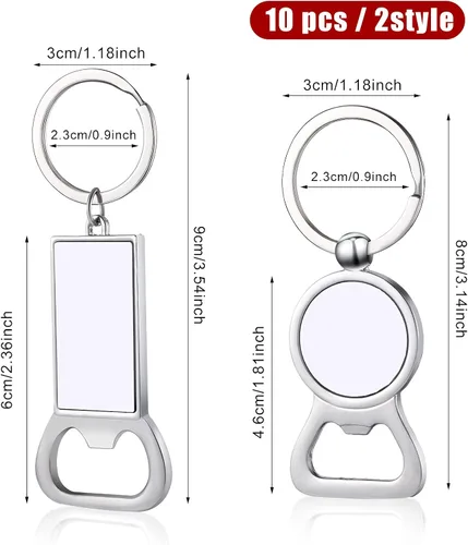 Miniatura 3 de Patelai 10 llaveros de metal para abridor de botellas de sublimación, llaveros de aluminio para transferencia de calor (redondos, rectangulares)