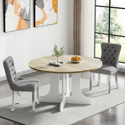Miniatura 74 de Juego de mesa de comedor de mármol sintético blanco para 6 personas, juego de mesa de comedor extensible de 7 piezas de 63 a 78.74 pulgadas con 6