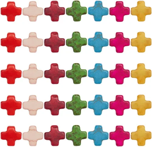 SUNNYCLUE 1 caja de 250 cuentas cruzadas pequeñas y coloridas dijes de cruz a granel de Pascua sintética turquesa piedra cruz cuentas pequeñas 250