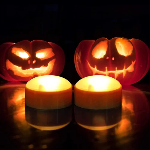 Miniatura 3 de Paquete de 2 luces de calabaza de Halloween, funciona con pilas, luces LED sin llama con control remoto/temporizador, calabaza Jack-O-Lantern