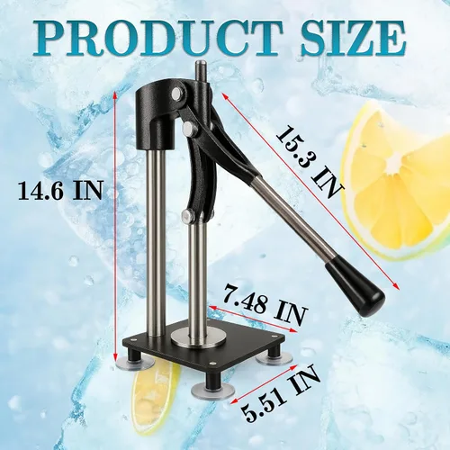 Miniatura 2 de Prensa de exprimidor de mano resistente negra, exprimidor de limón de metal con taza de acero inoxidable de 17.6 fl oz para exprimir cítricos
