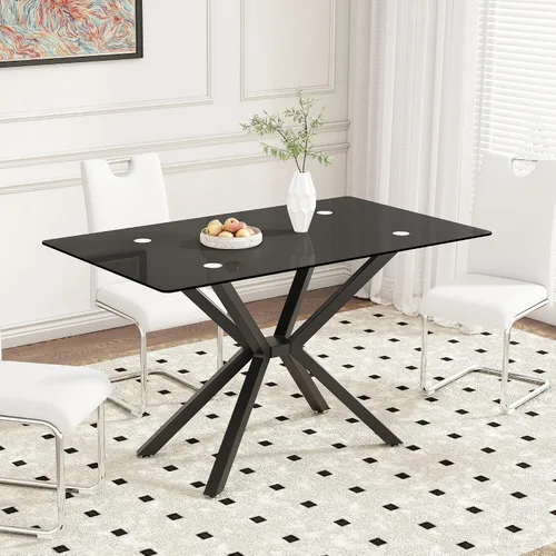 Miniatura 14 de Mesa de comedor rectangular de 51.18" de vidrio templado, mesa de cocina con patas de metal, elegante y robusta mesa de cena para el hogar y la cena