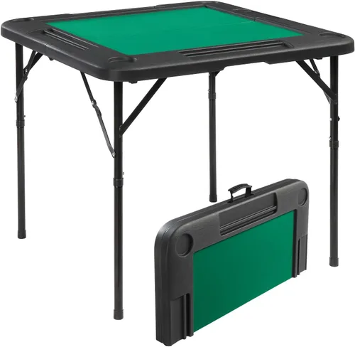 PEXMOR Mesa Mahjong plegable de 34 pulgadas, mesa de juego de cartas para 4 jugadores con portavasos y ranuras para chips, mesa plegable de mesa,
