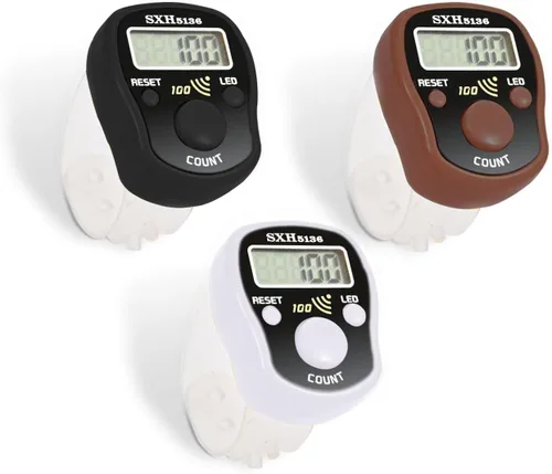 Miniatura 9 de Contador de dedo manual, clicker digital, paquete de 5 unidades, contador de puntadas para tejer, led, dígitos ajustables, pantalla LCD electrónica
