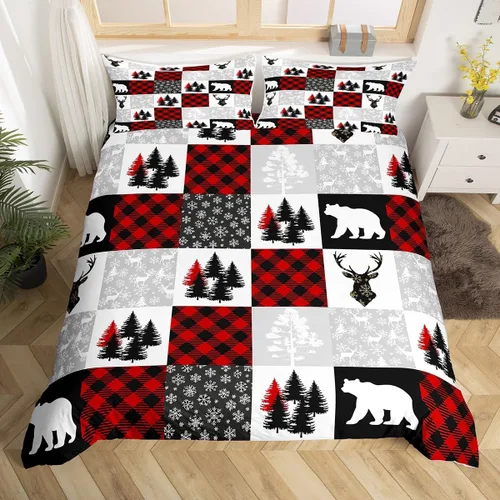 Miniatura 38 de Juego de ropa de cama de 3 piezas con diseño de muñeco de nieve, funda de edredón con temática de invierno, funda de edredón con temática de Feliz