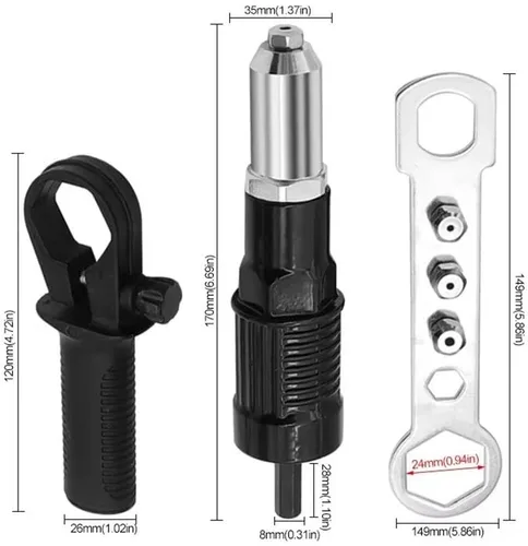 Miniatura 9 de Kit adaptador de pistola remachadora eléctrica profesional, adaptador de pistola remachadora eléctrica de grado profesional 2026 con mango