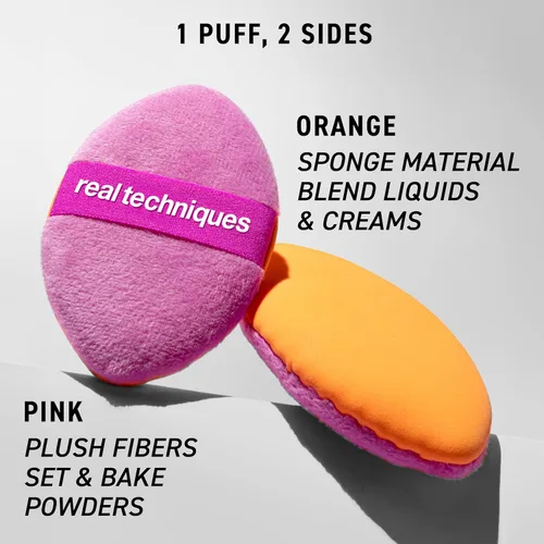 Miniatura 3 de Real Techniques Miracle 2 en 1 Borla de Polvo, de Doble Cara, Borla de Maquillaje de Tamaño Completo para Mezclar, Banda Elástica Reversible