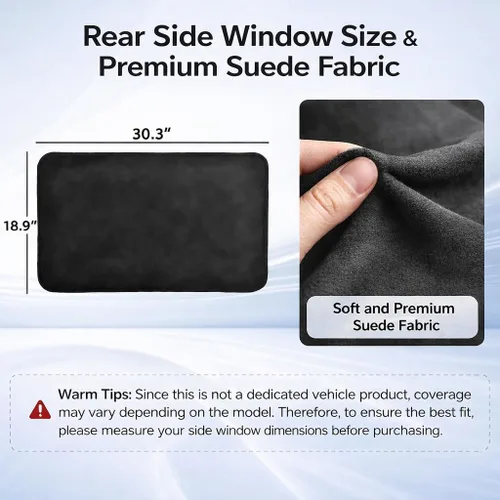 Miniatura 2 de XCBYT Persianas de gamuza para ventanas laterales traseras, paquete de 2 cortinas magnéticas ultrasuaves, 100% bloqueo de luz para privacidad