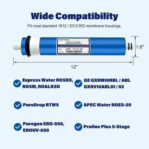 Miniatura 4 de Membranas de ósmosis inversa de 50 GPD, reemplazo de filtro de membrana RO, compatible para RO5DX / RO5DXC / RO5XBN / RO5XCBN RO5M / RO5MX2