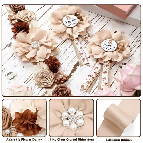 Miniatura 3 de Vansolinne Kit de banda de maternidad de oso de peluche marrón, para mamá para ser papá para ser ramillete, decoración de oso para baby shower, oso