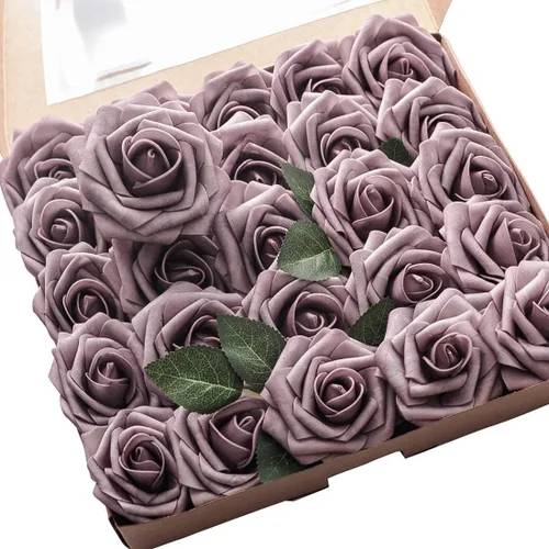 Miniatura 22 de Floroom Flores artificiales de espuma, aspecto real, con tallos, para manualidades, ramos de boda, centros de mesa, despedida de soltera, fiesta, 25