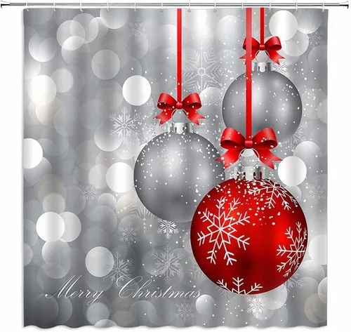 Miniatura 7 de Cortina de ducha de Feliz Navidad, bola de Navidad azul y plateada, brillante, impresa, feliz año nuevo, fiesta, juego de decoración de baño