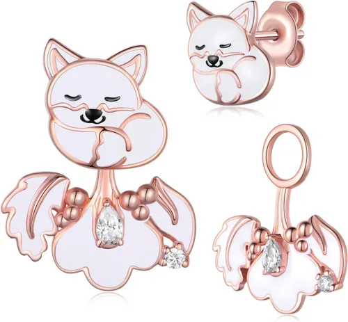 Aretes de zorro para niñas de plata de ley 925, aretes de animales para niñas, joyería de zorro, regalos de zorro, aretes de animal, Plata de ley,