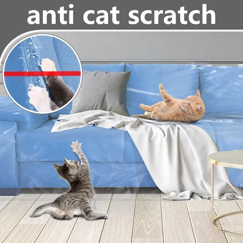 Miniatura 4 de Funda de sofá de plástico para muebles, funda de sofá de plástico transparente más grueso, protector de sofá antiarañazos para gatos, funda
