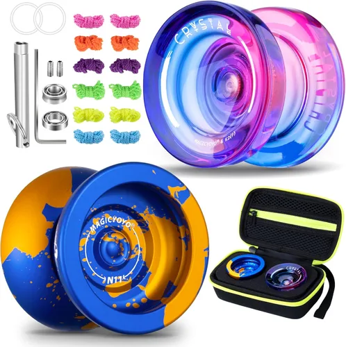 Miniatura 12 de MAGICYOYO Paquete de Regalo de 2 Yoyos - Yoyo Sensible K2 de Cristal y Yoyo Metálico No Sensible N11, Yoyo de Doble Propósito para Niños y Adultos