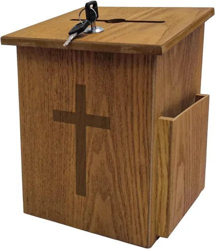FixtureDisplays Caja, colección de iglesia donación benéfica con cruz 7.5 pulgadas de ancho x 7.5 pulgadas de alto x 9-7/8 pulgadas de profundidad