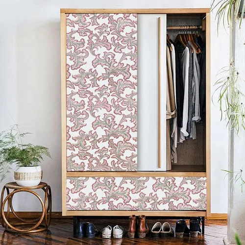 Miniatura 4 de Papel tapiz floral para despegar y pegar, damasco blanco/rosa, extraíble, autoadhesivo, revestimiento de estante para cajones para renovación