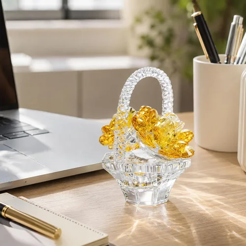 Miniatura 10 de H&D HYALINE & DORA Regalo de flor de rosa de cristal para mujeres, escultura artesanal de rosa de cristal rosa en forma de cesta para el día de San