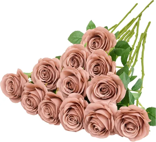 Miniatura 32 de 12 piezas Rosas Flores Artificiales Rosas Falsas Azul Bebé Rosas de Seda Flores de Seda Blancas Rosas con Tallos Largos para Bodas Hogar Fiestas