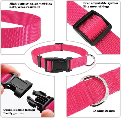 Miniatura 3 de Collar de perro negro básico ajustable con collar de nailon transpirable de liberación rápida para cachorros, perros pequeños, medianos y grandes