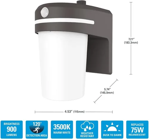 Miniatura 3 de HALO FE - Luz LED integrada equivalente a 60 W, sensor de movimiento, de bronce, luz de área del atardecer al amanecer, 3500K