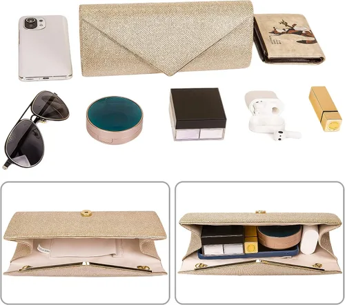 Miniatura 5 de Larcenciel Bolsos de mano para mujer, bolsa de noche brillante con cadena desmontable