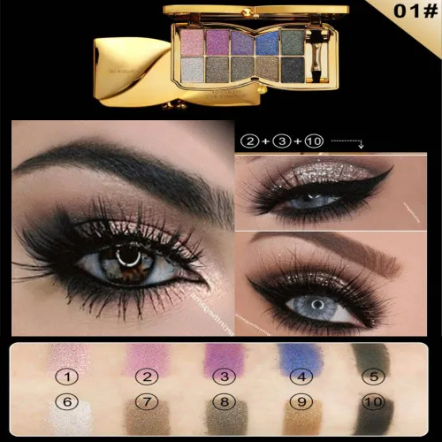 Miniatura 3 de Paleta de sombras de ojos doradas brillantes – 10 colores brillantes sombra de ojos purpurina altamente pigmentada, de larga duración, impermeable