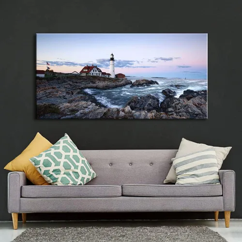 Miniatura 3 de Wieco Art Portland Lighthouse - Lienzo decorativo para pared, diseño de paisaje marino, puesta de sol, playa, paisaje, pinturas para sala de estar