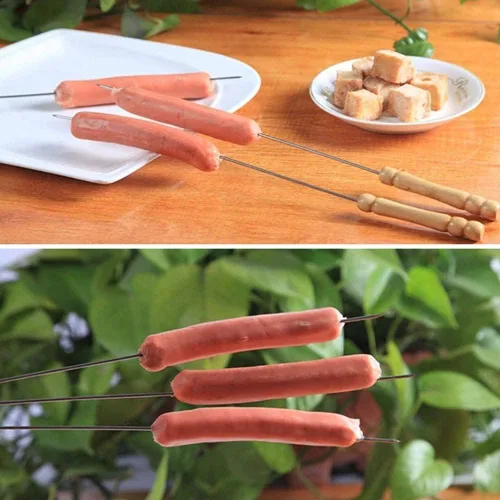 Miniatura 5 de Utoolmart Pinchos de barbacoa de acero inoxidable, palitos reutilizables para barbacoa, mango de madera para barbacoa, camping, utensilios