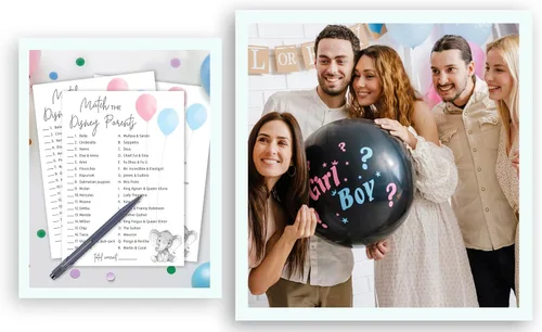 Miniatura 5 de GENDER REVEAL - Juego de fiesta de caricaturas para padres, paquete de 25 unidades, juego de baby shower rosa o azul, juego de baby shower, combina