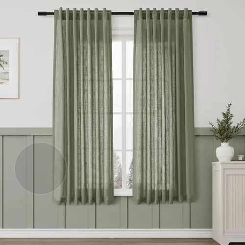 Miniatura 66 de Aersas Aqua Green Linen Curtains 84 Inches Long 2 Panels Set Back Tab Rod Pocket Living Room Curtain Farmhouse Rustic Light Filtering Hook Drapes