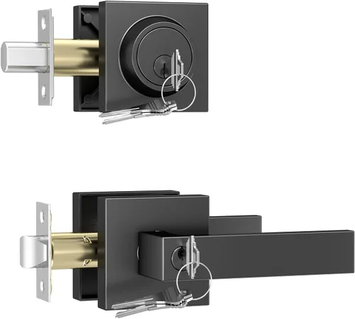 Foxgard Juego de cerraduras para puerta exterior, cerraduras para puerta de entrada delantera con cerrojo de seguridad, palanca de puerta cuadrada