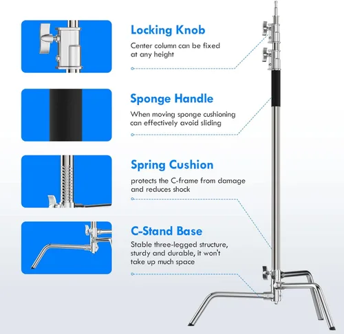 Miniatura 3 de EMART Paquete de 2 soportes C resistentes de 10 pies/9.8 ft, trípode de fotografía de acero inoxidable ajustable con brazo de sujeción y cabeza