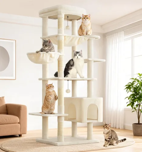 Made4Pets - Árbol alto para gatos, torre de árbol de gato de 71 pulgadas para gatos de interior grande y adulto, torre de felpa de varios niveles