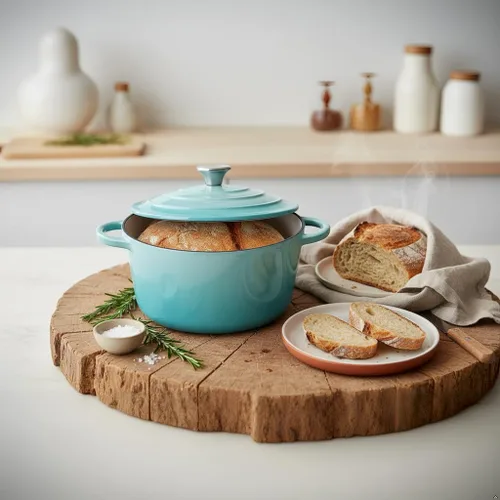 Miniatura 5 de Trustmade Horno holandés de hierro fundido de 3 cuartos de galón, olla de cocina recubierta de esmalte con tapa para hornear en casa, estofado