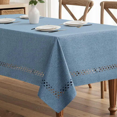 Miniatura 9 de MIULEE Mantel redondo de poliéster de lino beige con recortes decorativos, impermeable, resistente a las manchas y al encogimiento, 60 x 60